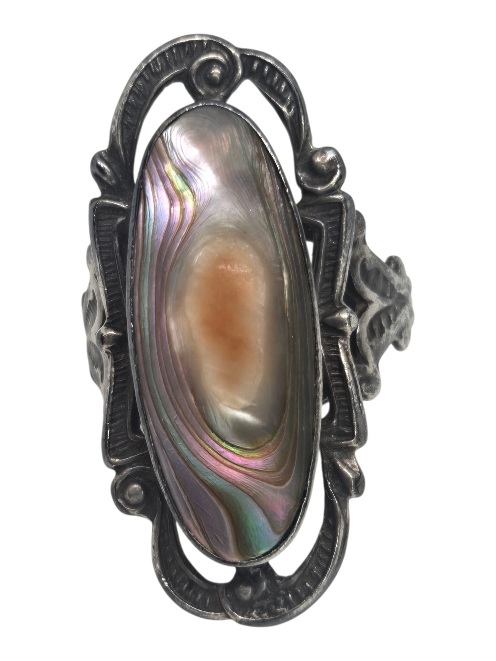 Abalone Shell Oval Silver Ring - Iridescent Multi-Color Sterling Silver